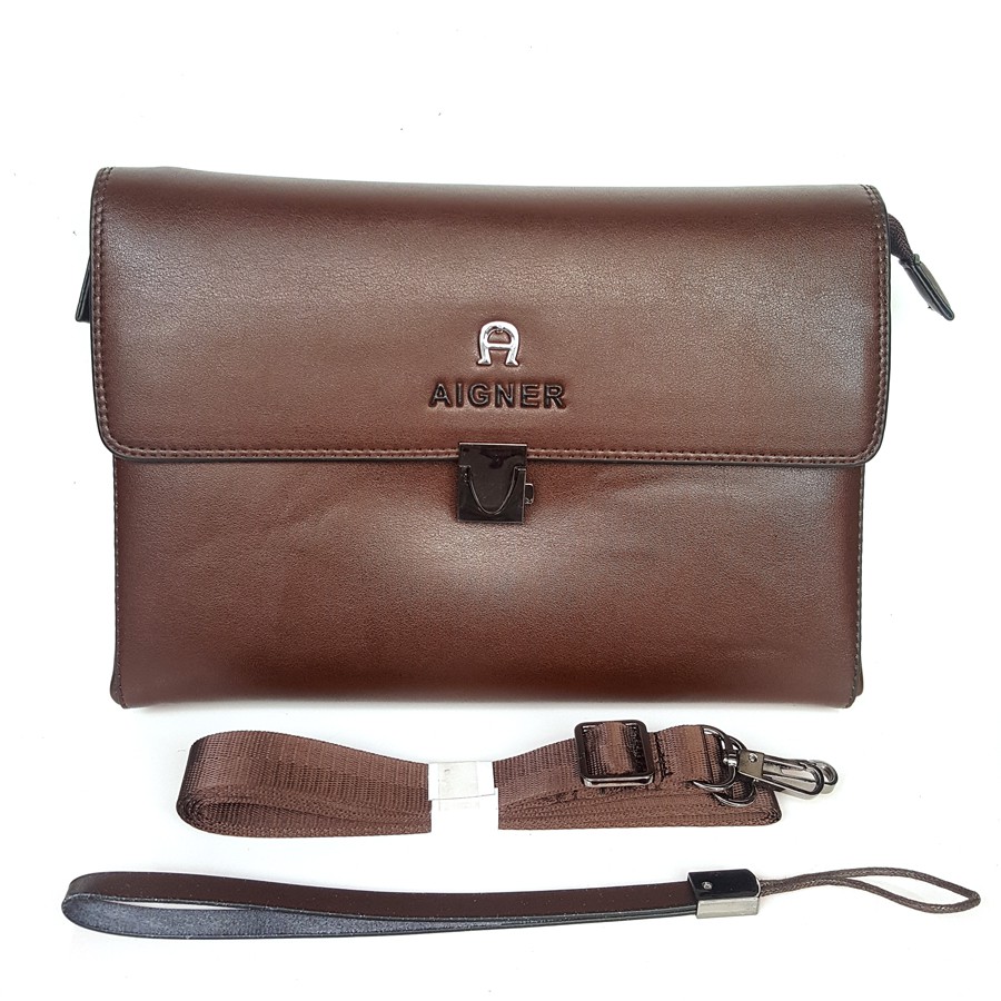 Paling Murah Handbag tas tangan pria kulit asli import super Aigner 1561 Coffee | Toko makmur jaya