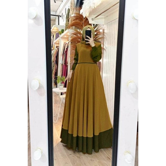 Raissa gamis terbaru | dress wanita terbaru 2021 kekinian remaja mewah | dress premium kombinasi 2 warna polos simpe elegan l cerutty babydoll mix diamond | baju gamis malaysia trand | fashion wanita terbaru | baju kondangan-Lime