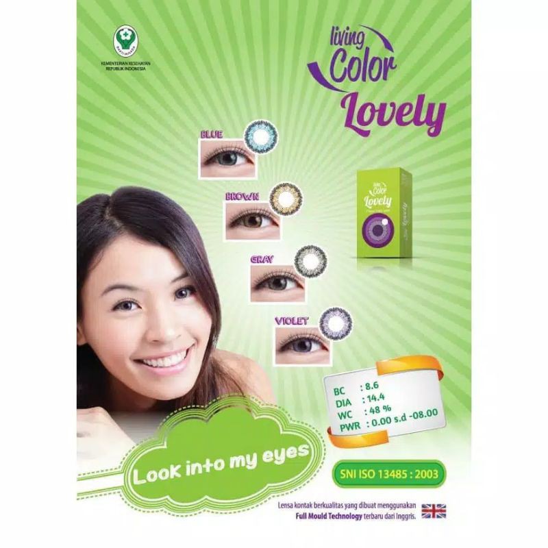 SOFTLENS LIVING COLOR LOVELY NORMAL &amp; MINUS (-0.50 s/d -3.00) BY IRISLAB 14.4MM / FREE LENSCASE / GREY BLACK BROWN / LIVING COLOR / Softlen Soflen Soflens