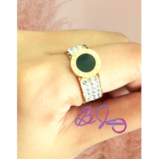 CINCIN MODEL PERMATA TIGA BARIS BULAT HITAM/ CINCIN TITANIUM/ AKSESORIS WANITA KOREA