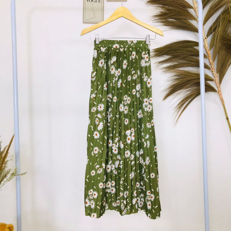ROK PLISKET BUNGA DAISY / ROK PLISKET PREMIUM / ROK WANITA-Daisy army