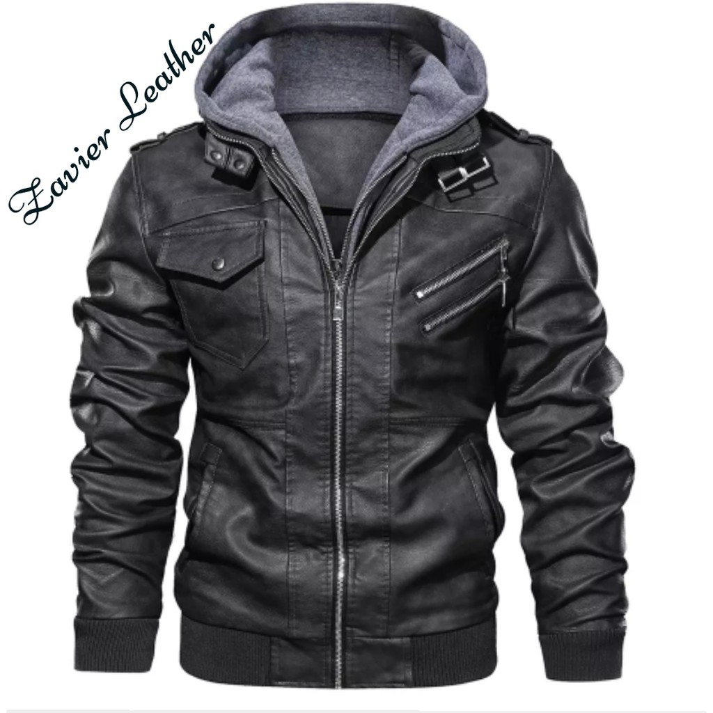 jaket pria semi kulit ggs ukuran jumbo/jaket motor kupluk