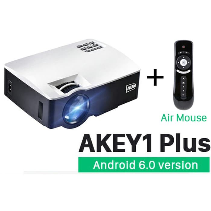 AUN AKEY1 Plus WiFi Proyektor 1080P 1800Lumens Android 6.0 + AIR MOUSE