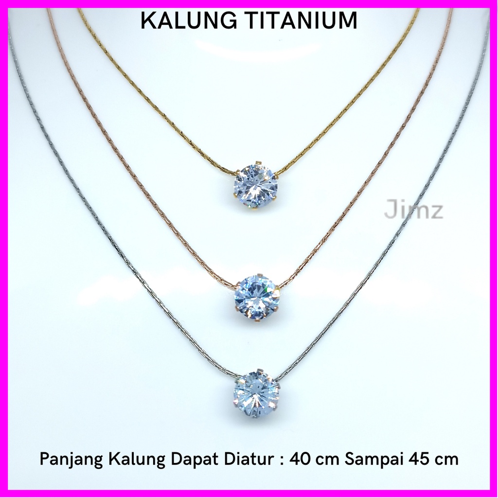 CSL kalung Titanium asli mata 1 permata zircon anti karat selamanya uk45Cm / Kalung Titanium Permata Satu Emas Simple Mewah Nagita