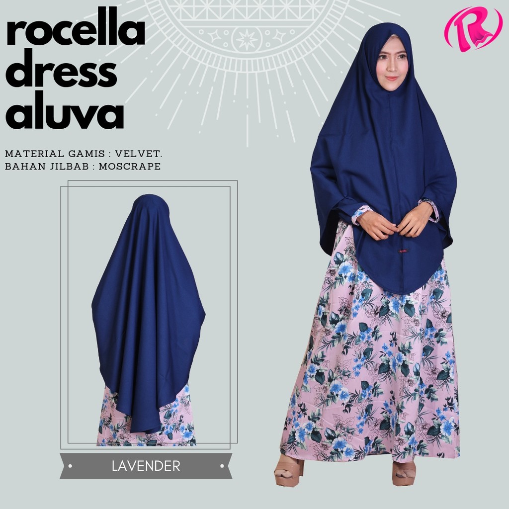 Rocella Dress Aluva | Gamis Set Syari Motif Bunga | Gamis Syari Set Khimar | Gamis Busui Motif