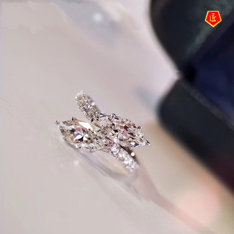 [Ready Stock]Creative Personality Pt950 Moissanite Two Leaves Ring