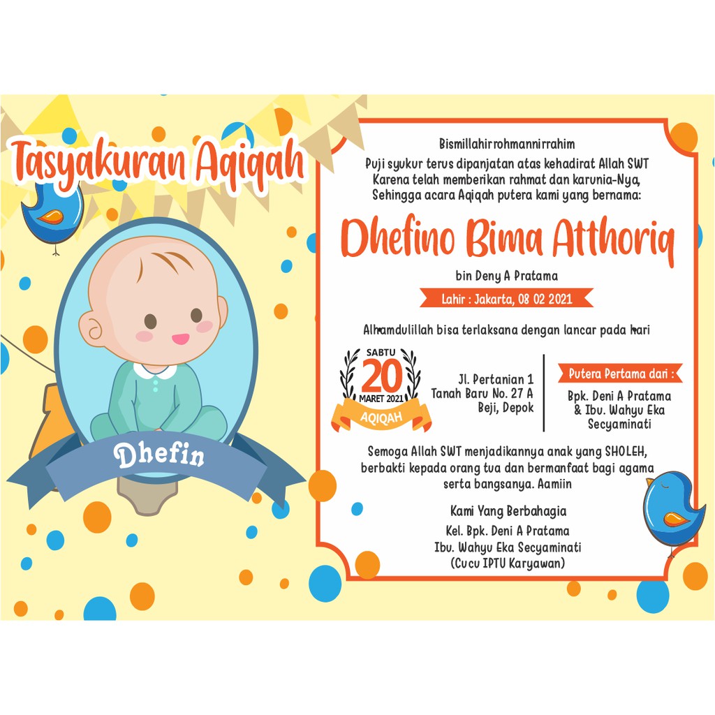 Kartu Ucapan Aqiqah/undangan aqiqah/tasyakuran aqiqah/sticker aqiqah/souvenir aqiqah murah/