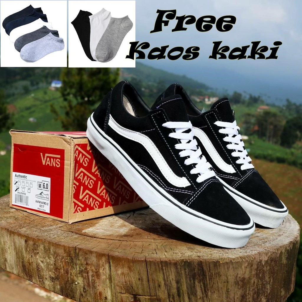  SEPATU  VANS  AUTHENTIC FULL BLACK HITAM  POLOS  WHITE PUTIH 