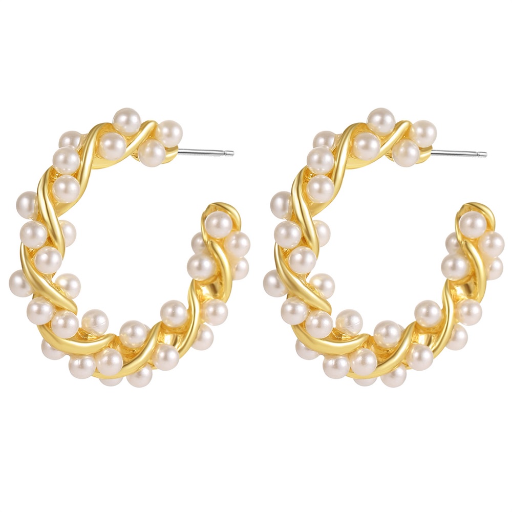 Anting Bulat Besar Bahan Metal Warna Emas Aksen Mutiara Untuk Wanita