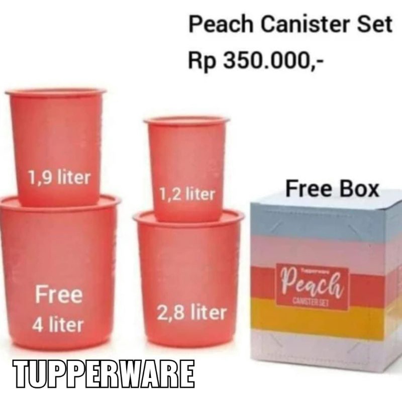 termurah peach canister set tupperware 4 pcs