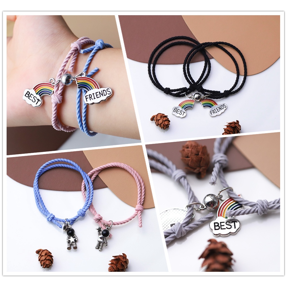 2pcs Sepasang Gelang Tali Karet Magnetik Pria dan Wanita Gelang Magnet