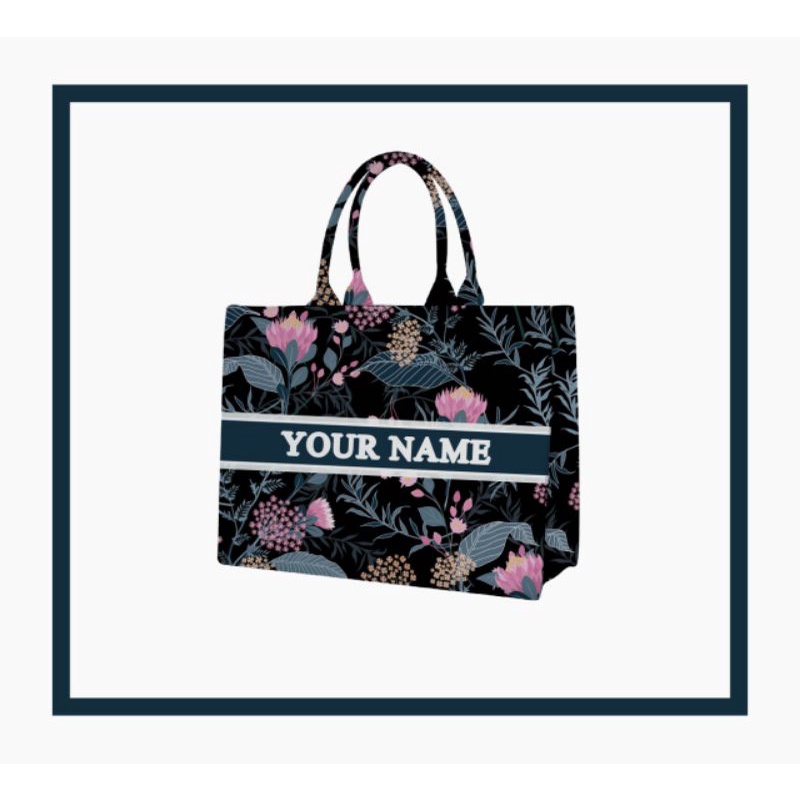 Jual Tas Custom Print Motif Bunga Pink Warna Dasar Hitam Indonesia
