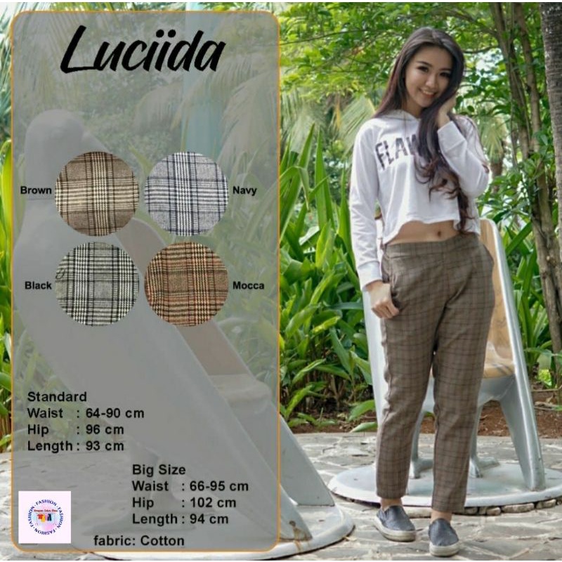 Celana Panjang Wanita Katun Kotak Kotak Stretch Korea