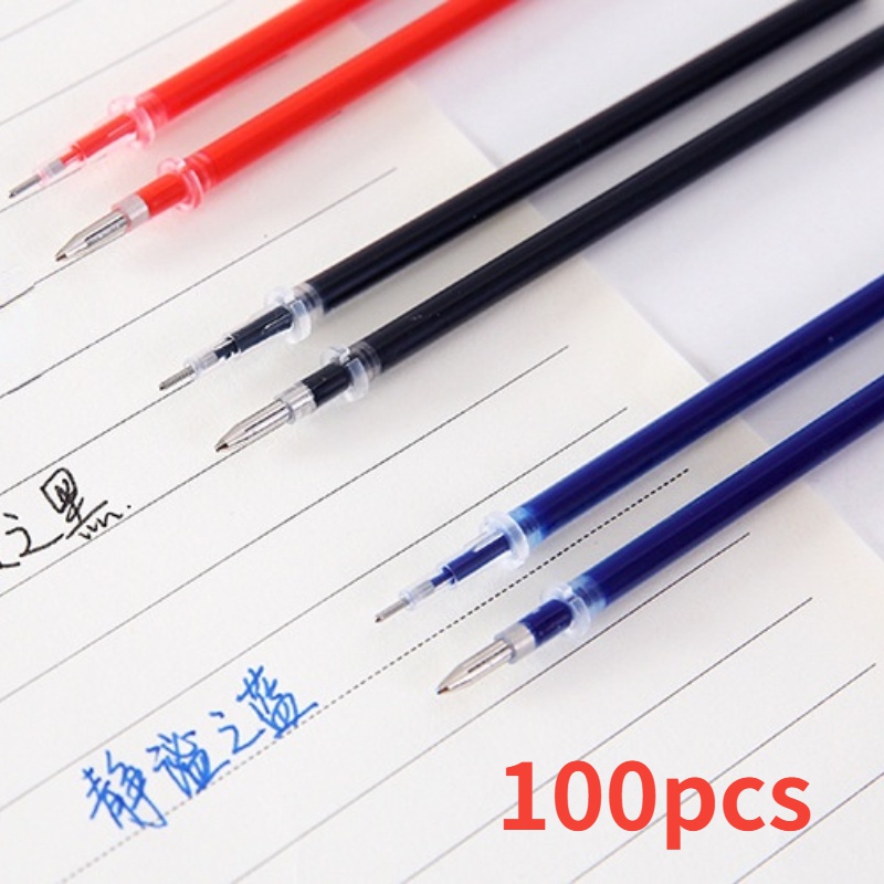 100pcs / Kantong Refill / Isi Ulang Pulpen Gel 0.5mm Warna Hitam / Merah / Biru Untuk Sekolah