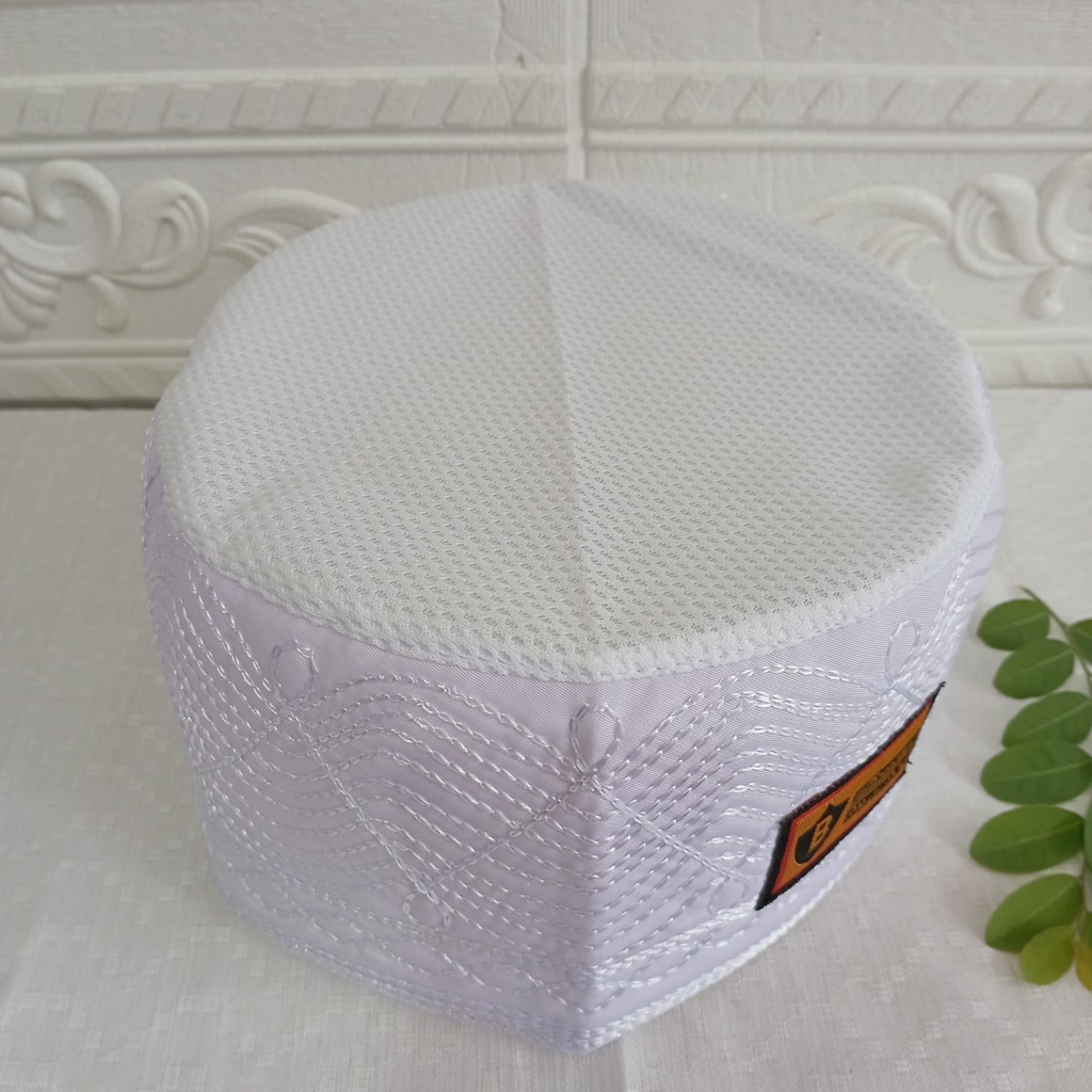 Peci Songkok Kopiah Haji ikaf Madinah Bulat full ac jaring Putih Premium tinggi 9cm Murah - Peci Pri