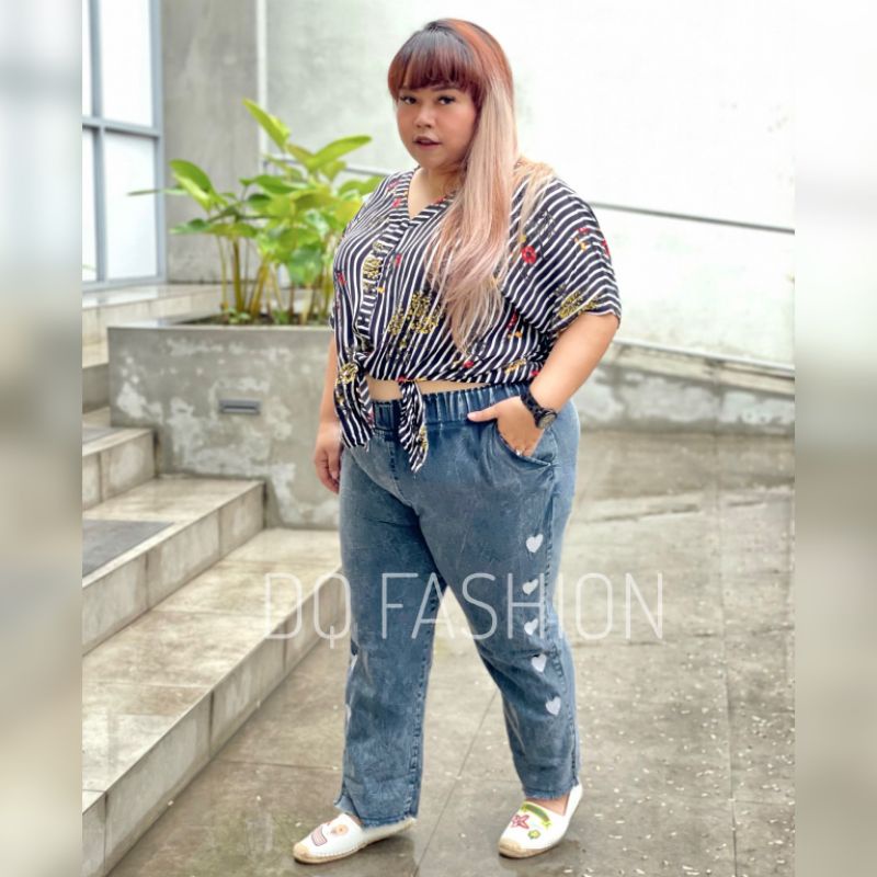 CELANA KULOT BOYFRIEND JEANS WANITA HIGH WAIST JUMBO WASH MUAT BB 70-100 KG OVERSIZE