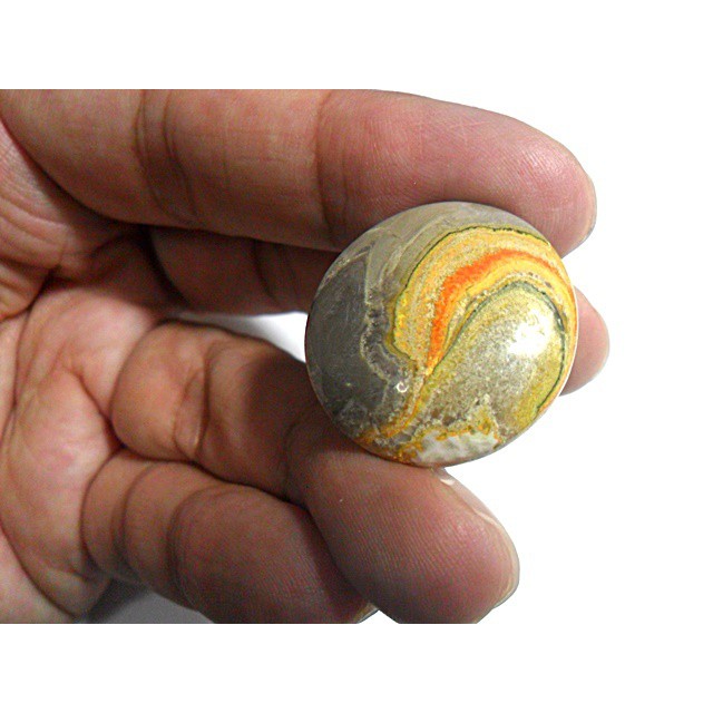 AG295 Round 25x24mm 33.5ct Orange Yellow Gray 'Yin Yang' Picture Natural Unheated Agate