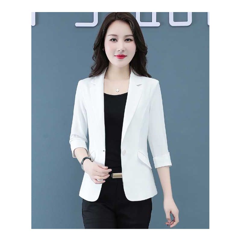 Blazer wanita putih katun Korea lengan panjang elegant