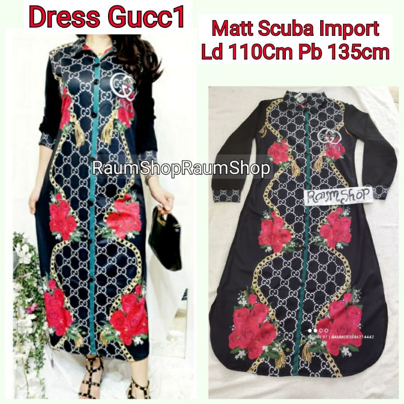 Gamis Wanita Gucci Terbaru Fashion Long TUNIK Gucci Warna Hitam MEWAH Fashionable Mewah Limited Stok