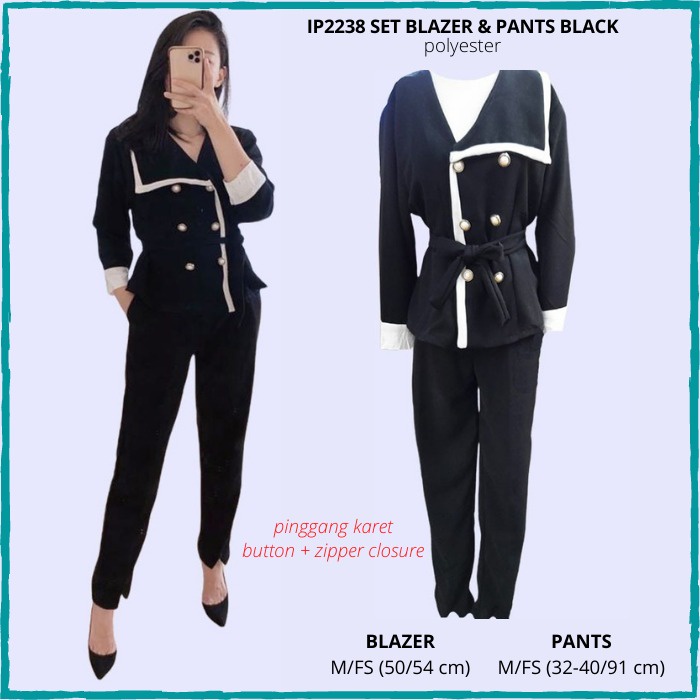 Setelan Blazer Branded Wanita - IMPORT 2238 SET BLAZER & PANTS BLACK