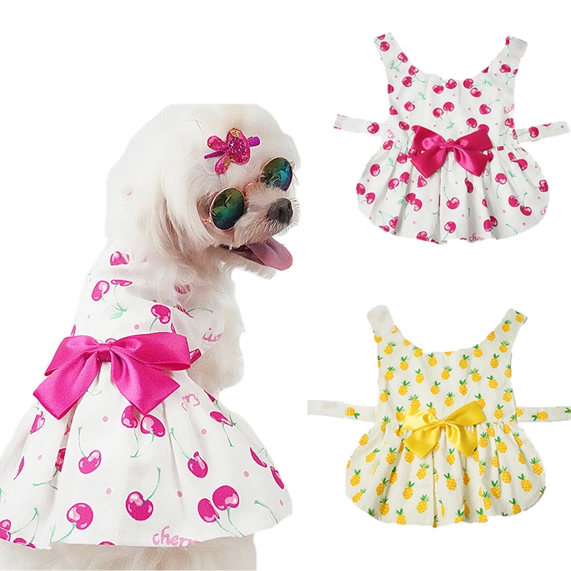 Dress Rok Musim Panas Motif Print Bahan Katun Untuk Anjing Peliharaan