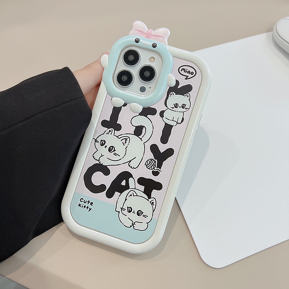 Case Transparan 2 IN 1 Motif Kartun Hewan Kucing Monster 3D Cover Iphone 11 12 13 14 PLUS PRO MAX