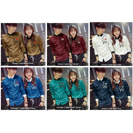 Baju couple kemeja pria wanita bagus model korea kulakan hem pasangan termurah Heart Kmj