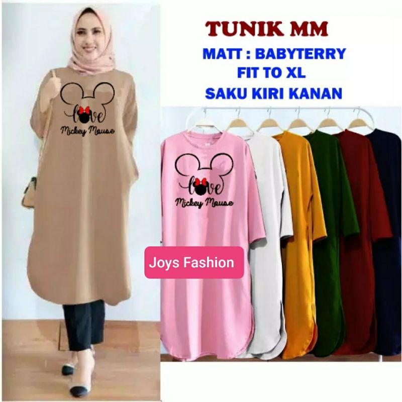 JF Atasan Tunik Babyterry Jumbo Wanita Muslimah Terbaru LOVE MOUSE