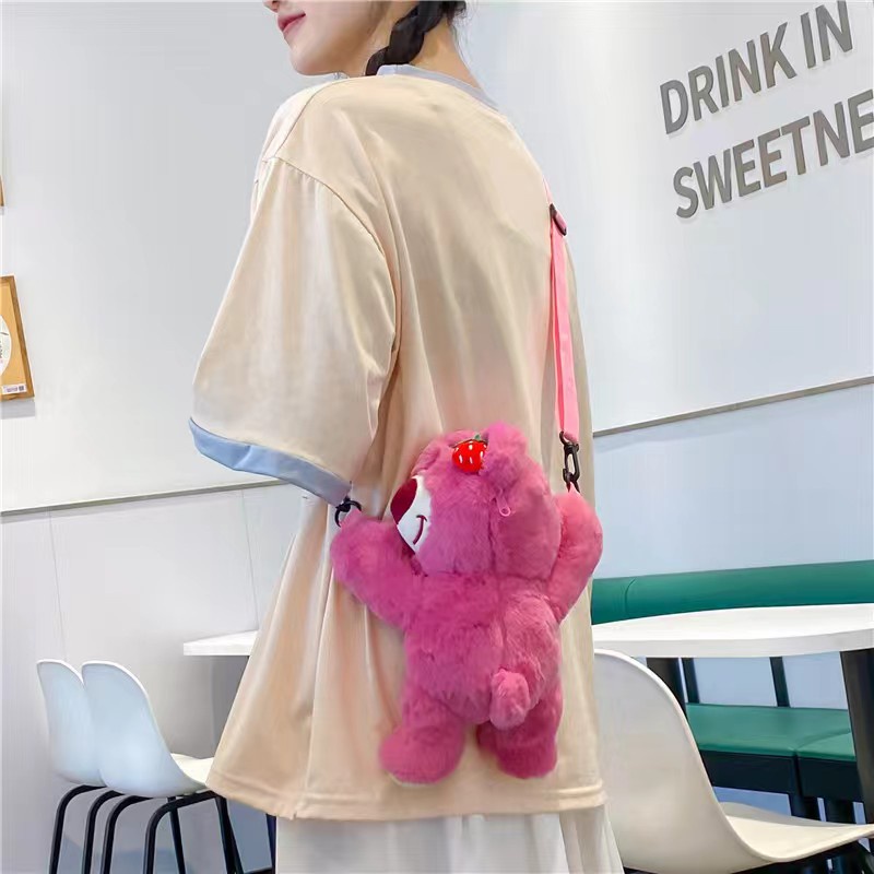 (COD)Tas Selempang Sling Bag Fashion Motif Kartun Karakter Hewan Beruang Pink  Anak &amp; Dewasa