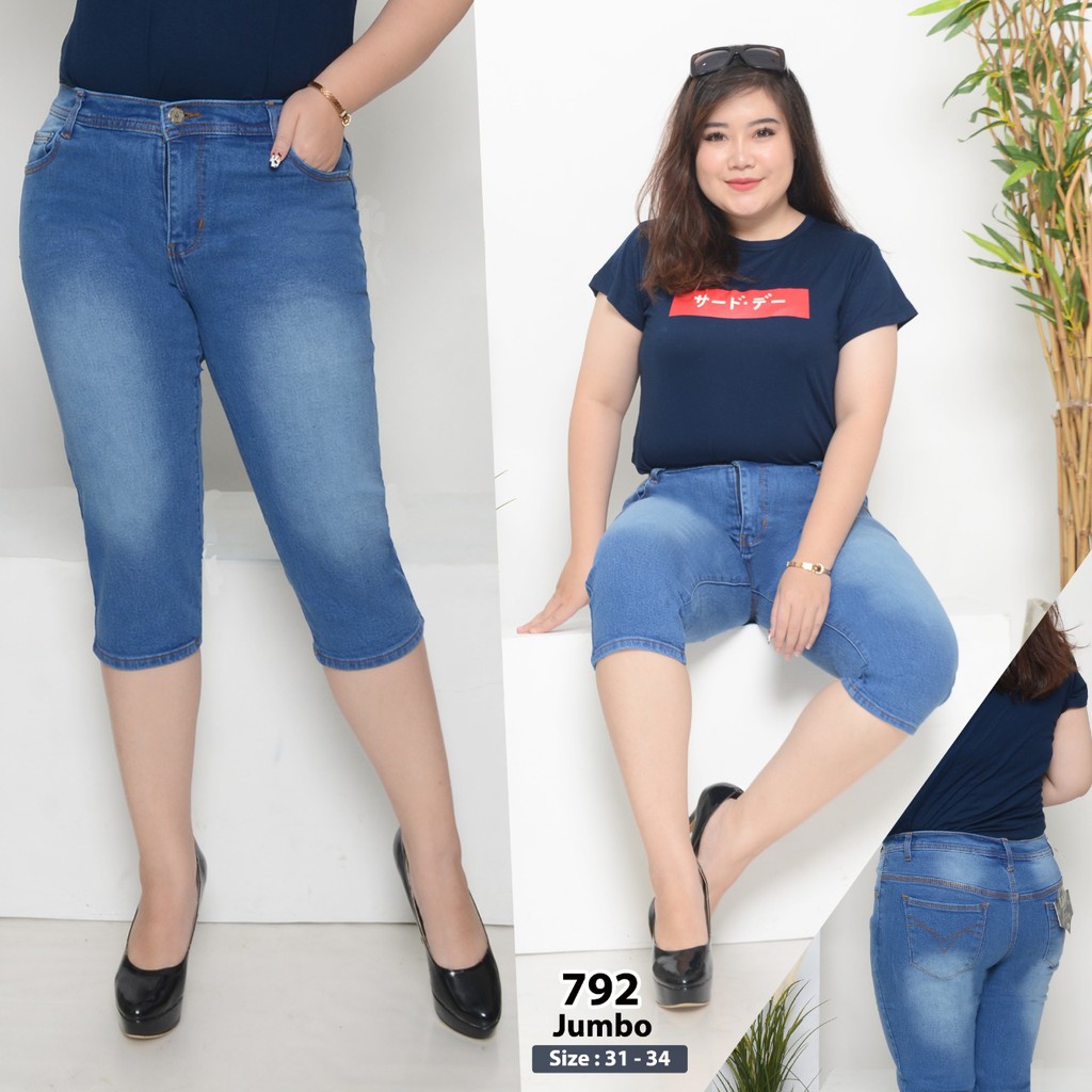 ( Bisa COD ) MC girl Celana Jeans 7/8 Wanita Jumbo / Celana Lepis Santai Cewek / Celana Denim Casual Big Size 1/2 / Celana Jins 7/9 Lgo