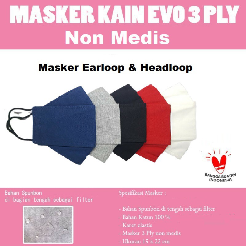 MASKER 3D EVO 3 PLY 100% KATUN KOMBED / MASKER EVO 3D COTTON COMBED 3 PLY