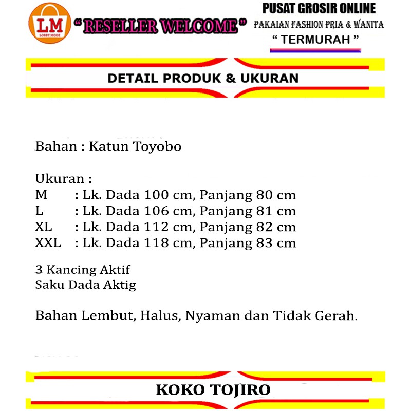 TERMURAH Baju Muslimin Koko Pria KOKO TOJIRO Bahan Toyobo Premium Berkualitas LMS 18844-18850