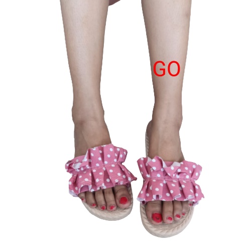 gos Import REMPEL POLKADOT ROTAN Sandal Wanita Murah Slip Casual Teplek Sendal Cewek Flat