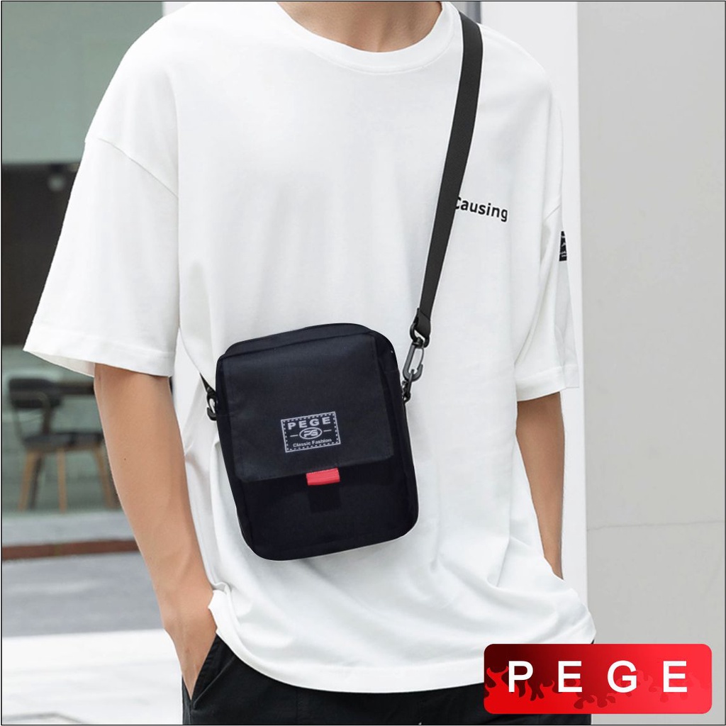 Tas Selempang Bahu Pria Slingbag Slempang Bahu Polos Hitam - PG 8883