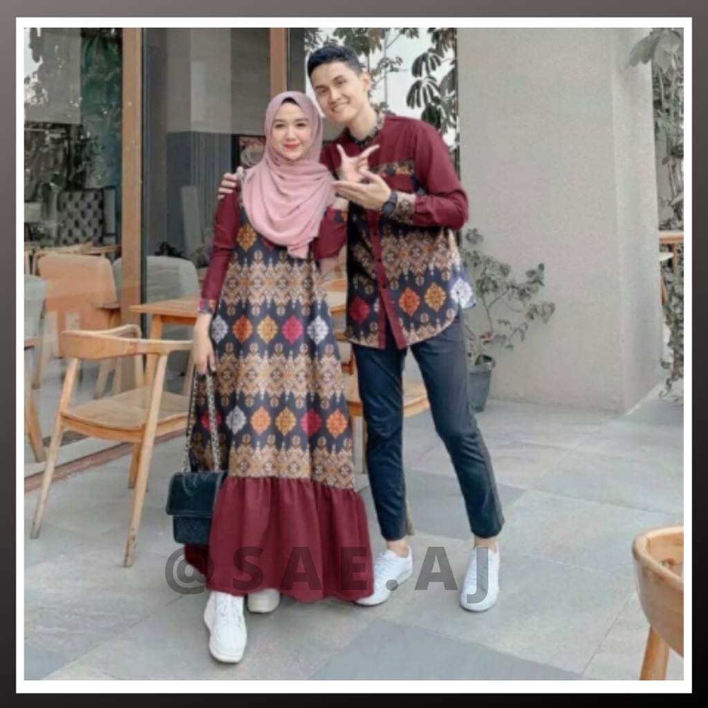 Set Baju Pakaian Couple Muslim Couple Batik Kondagan Modern Terbaru Baju Couple Pria Wanita Gamis Kapel Suami Istri [asangan Muslim Terbaru 2022