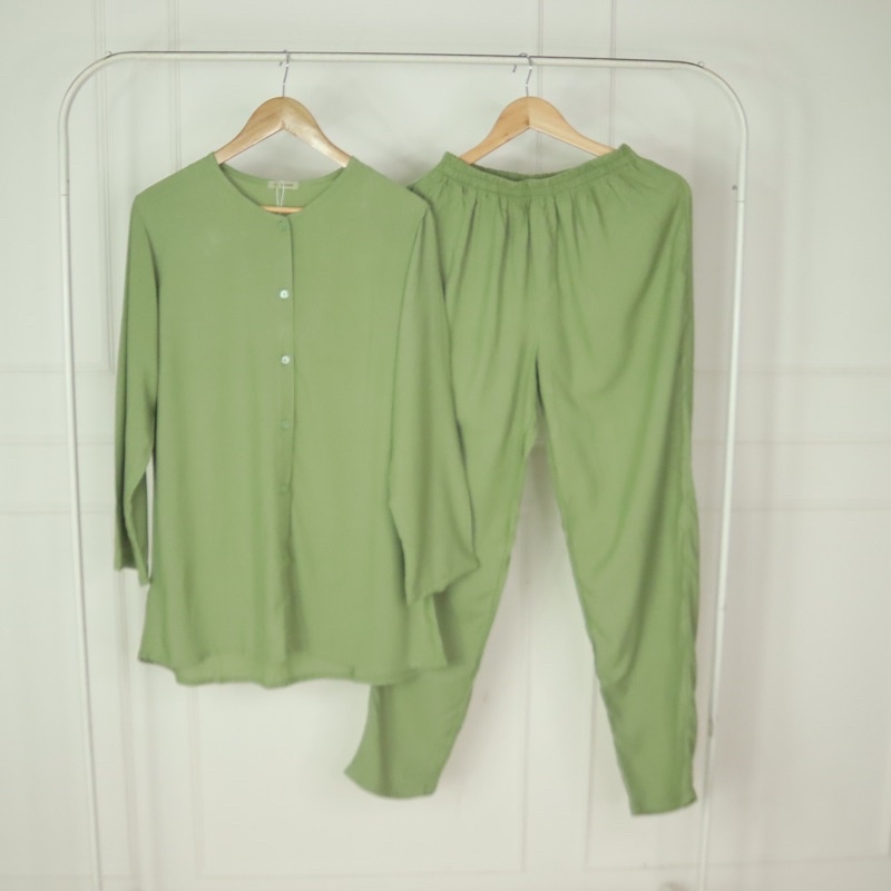 (PIYAMA POLOS) PIYAMA RAYON PAJAMAS RAYON SET BAJU WANITA VIRAL ELEGAN MURAH-MATCHA