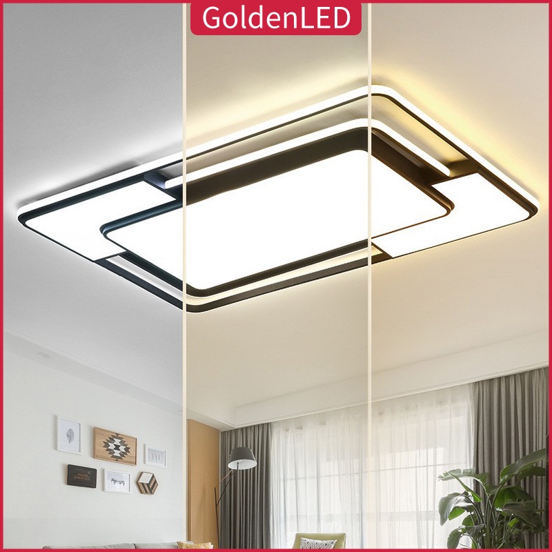 Golden LED Lampu Plafon LED 3 Warna Bentuk Persegi Gaya Nordic Minimalis Untuk Dekorasi Ruang Tamu / Kamar Tidur 98W