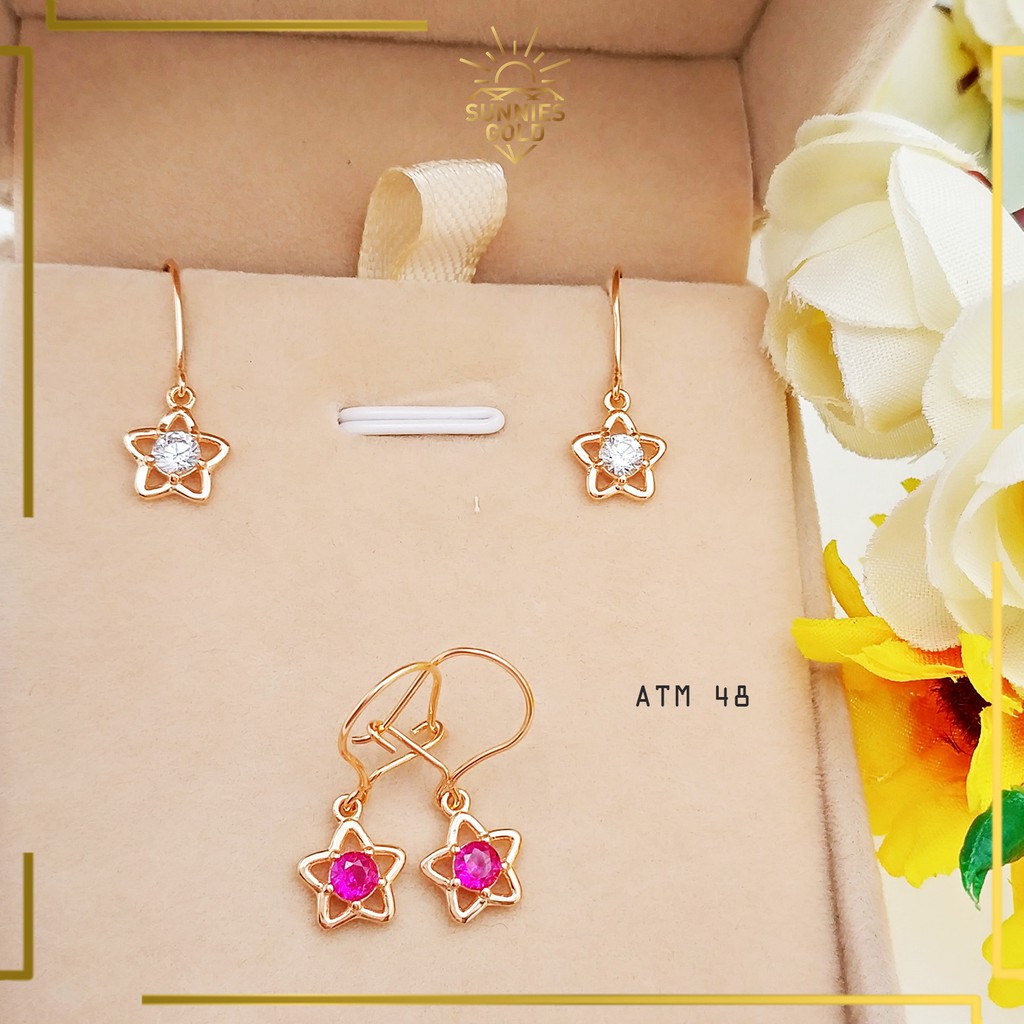 ANTING WANITA EMAS ASLI KADAR 300 & 375 MOTIF BINTANG DENGAN MATA BATU ANTING DEWASA ATM 48