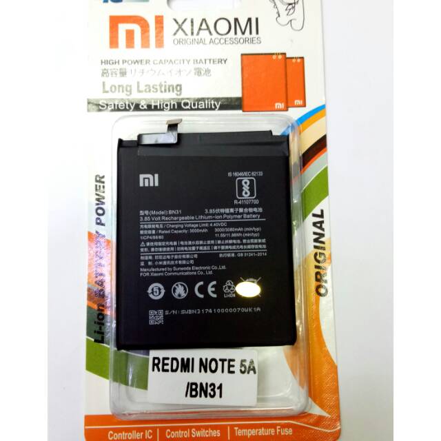  Baterai  ORIGINALOEM XIAOMI REDMI NOTE 5A MI 5X MI A1  BN31 