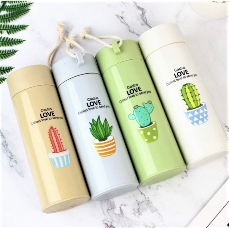 Botol Termos Motif Botol Minum Kaca Motif Kaktus Model Unik 450 ML Plus BOX