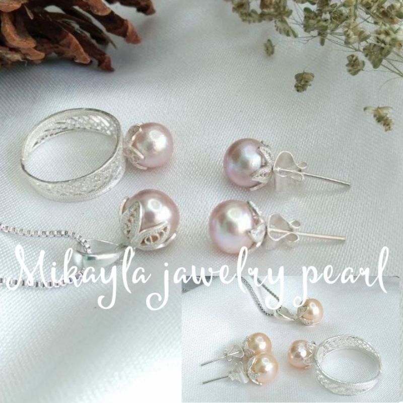 Perhiasan perak 925 mutiara lombok|Perhiasan silver mutiara asli|Perhiasan perak mutiara asli|Set pe