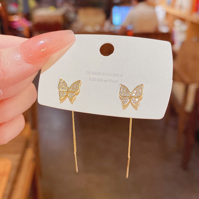 Anting Gantung Panjang Model Kupu-Kupu Bahan silver 925 Untuk Wanita Butterfly