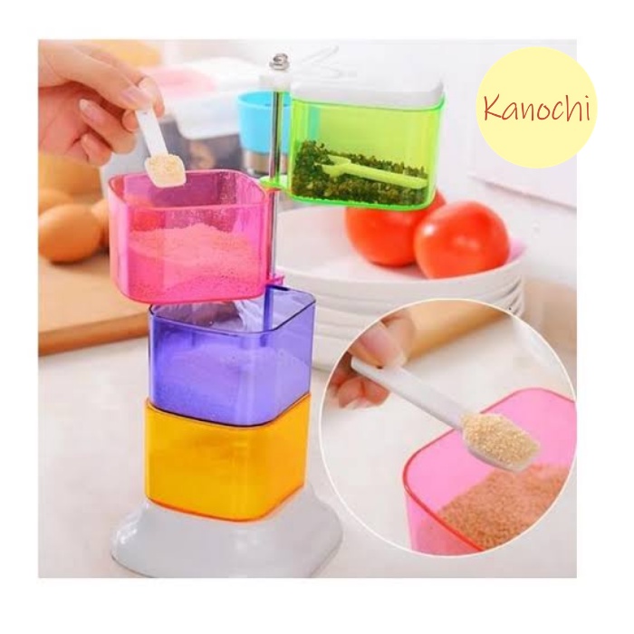 Tempat Bumbu Dapur Rak Set isi Seasoning Spice Box Botol Holder 4 In 1