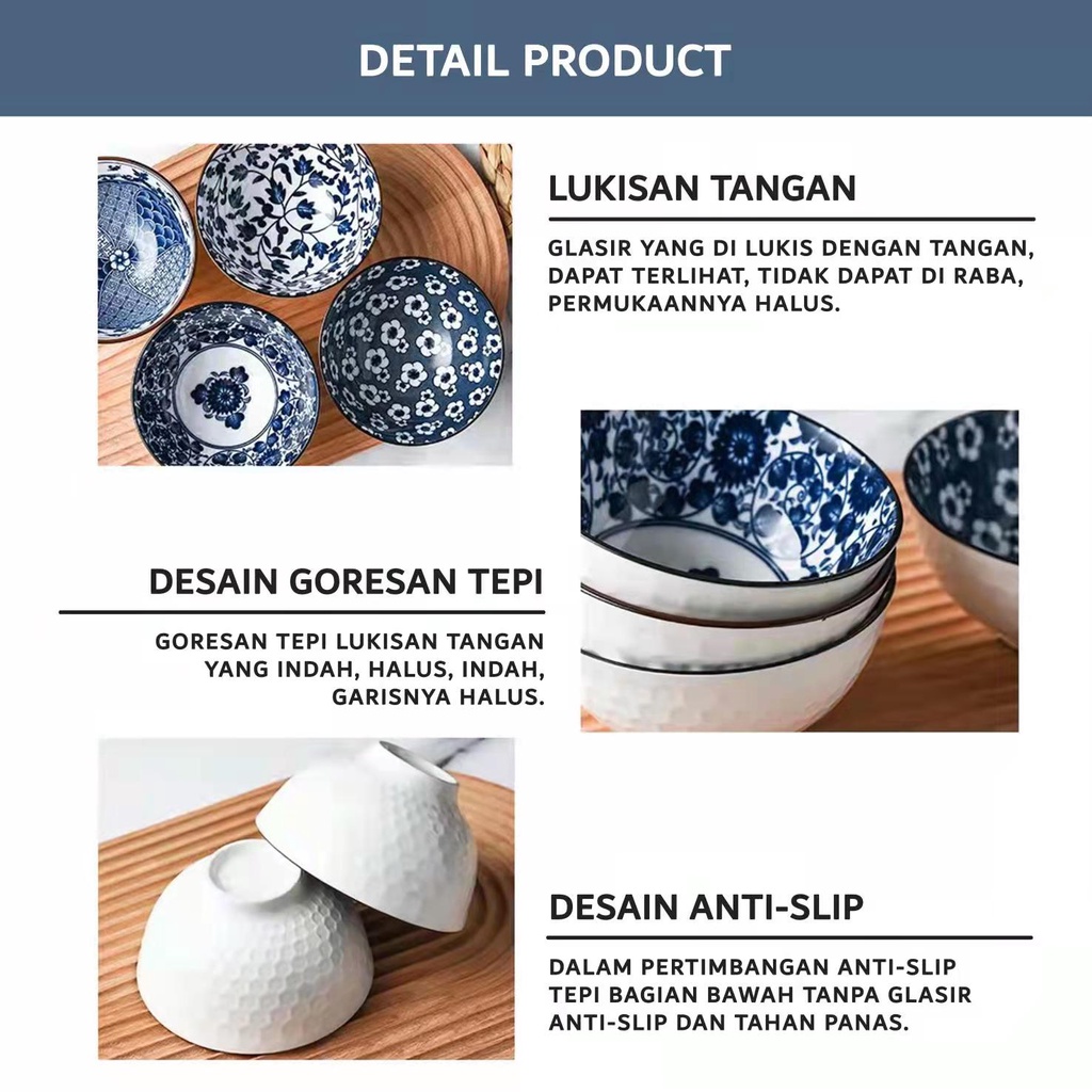 Souvenir mangkuk set porselen biru dan putih bermutu tinggi mangkuk keramik kotak hadiah mangkuk Jepang kado pernikahan Mangkok Keramik/hadiah ulang tahun