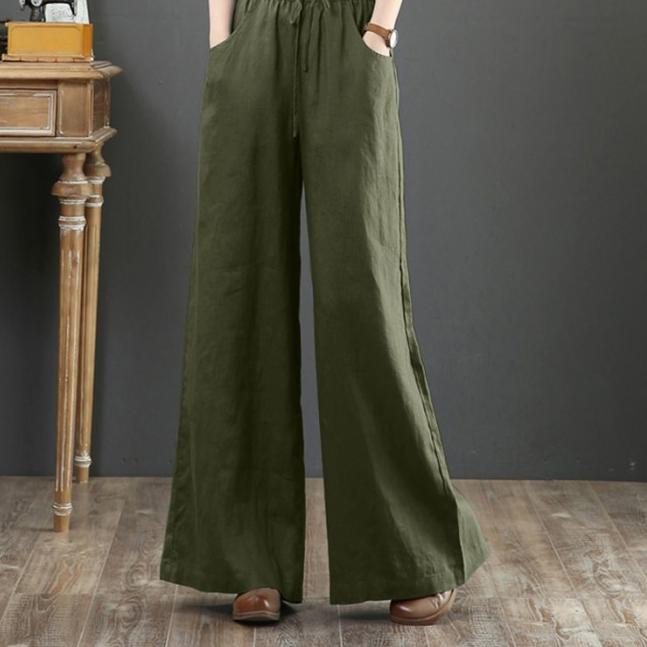 ☈ ZANZEA Muslim Kaos Wanita Pinggang Elastis Lebar Celana Kantong Serut - Hijau, S ☁