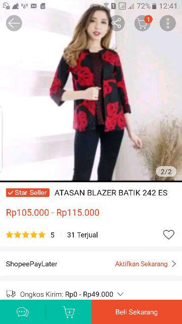 Atasan Blouse Batik Wanita Lengan Panjang Bahan Katun Stretch, 242 Ati#