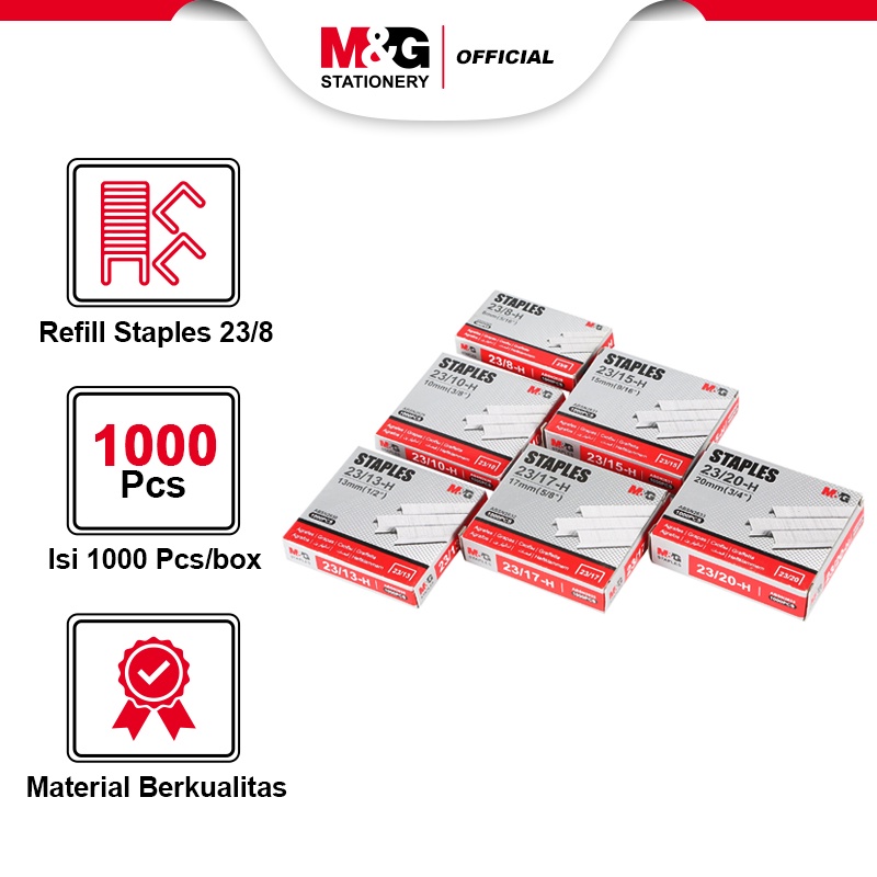 

M&G Staples Isi Stapler Refill Stapler 23/8,23/10,23/13,23/15,23/17,23/20,23/24 Isi 1000 Pcs/box