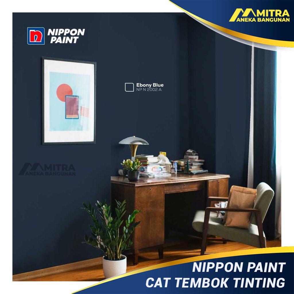 CAT TEMBOK EKSTERIOR INTERIOR NIPPON PAINT EBONY BLUE NP N 2002 A / VINILEX ELASTEX SPOTLESS / BIRU 