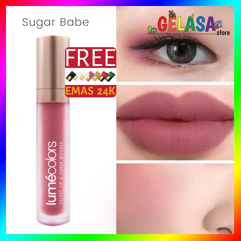 (Free Emas) Lumecolors Lipmousse 3in1 Velvet Lip Cheek Mousse Eyeshadow - Sugar Babe