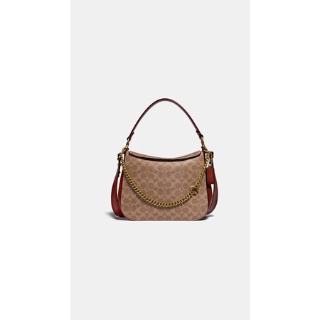 COACH SIGNATURE CHAIN HOBO - TAN RUST